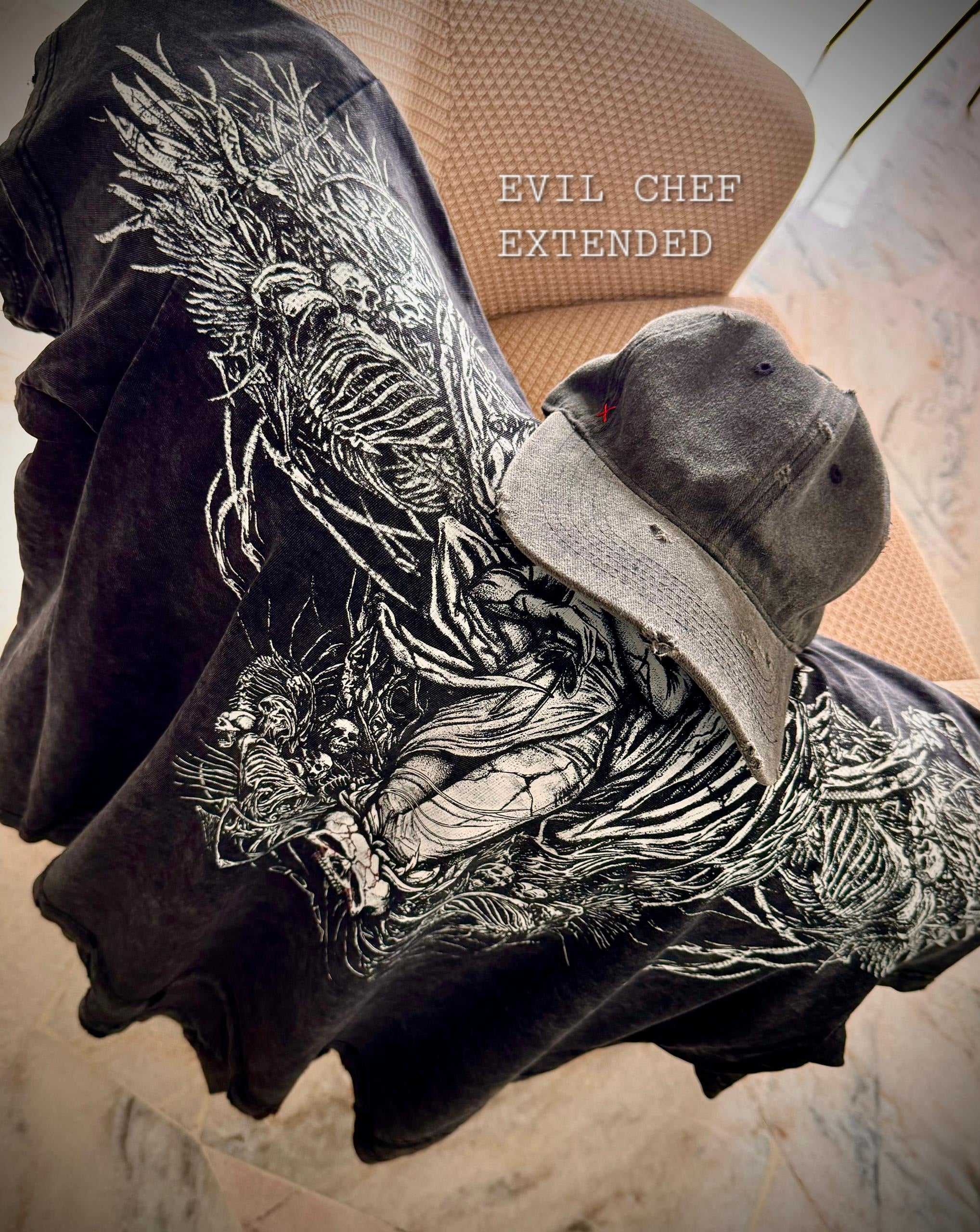 Evil Chef - 230gsm Oversized T Shirt (Washed Shirt) - Hand Drawn Design